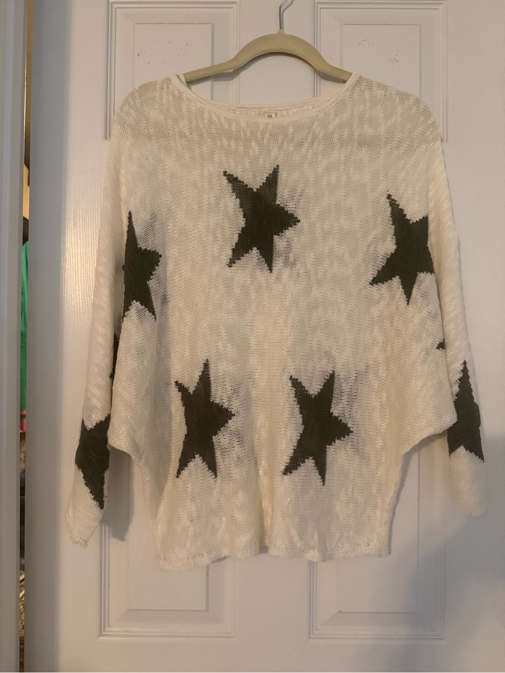 Wishlist Cream Knit Sweater with Gray Star Pattern